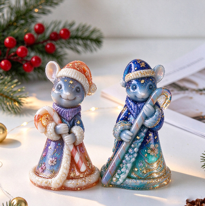 Cute Mouse Holding Candy Cane Figurine Resin Mold