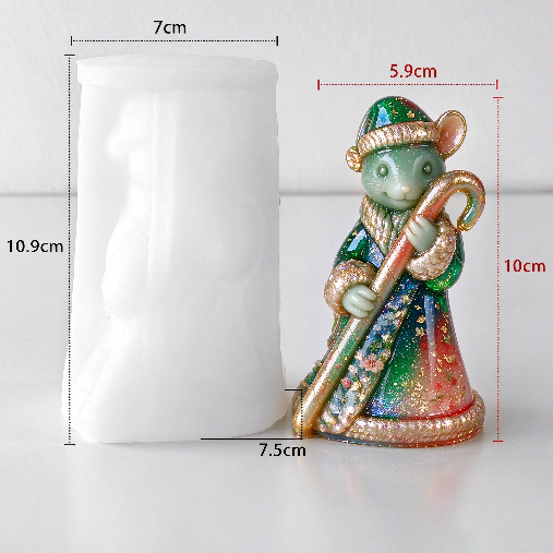 Cute Mouse Holding Candy Cane Figurine Resin Mold
