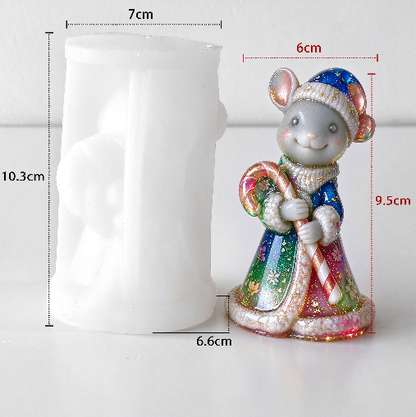 Cute Mouse Holding Candy Cane Figurine Resin Mold