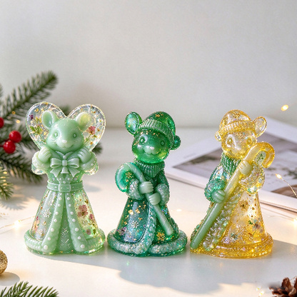 Cute Mouse Holding Candy Cane Figurine Resin Mold