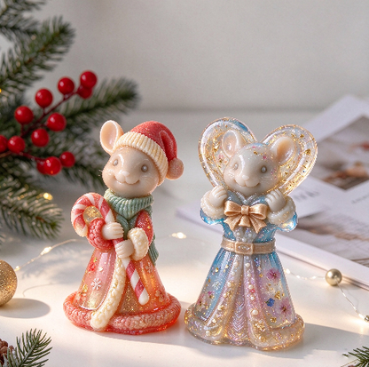 Cute Mouse Holding Candy Cane Figurine Resin Mold