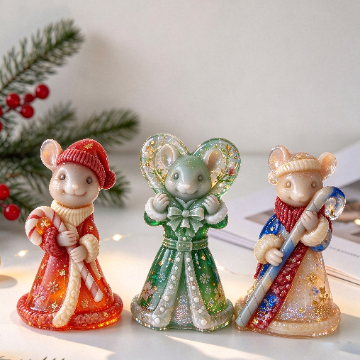 Cute Mouse Holding Candy Cane Figurine Resin Mold