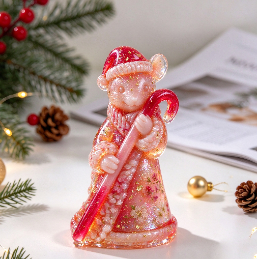Cute Mouse Holding Candy Cane Figurine Resin Mold