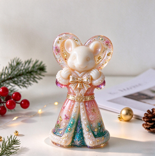 Cute Mouse Holding Candy Cane Figurine Resin Mold