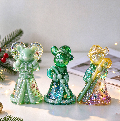 Cute Mouse Holding Candy Cane Figurine Resin Mold