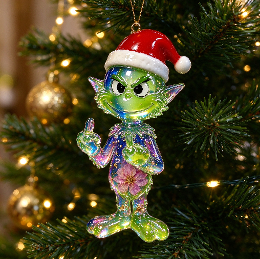 【VIP EXCLUSIVE】Handmade Half-3D Grinch with Cheeky Gesture & Santa Hat Resin Mold