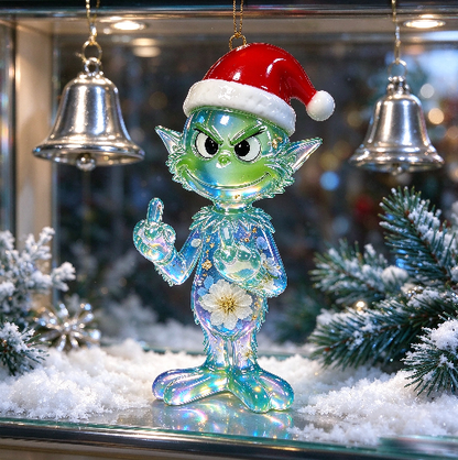 【VIP EXCLUSIVE】Handmade Half-3D Grinch with Cheeky Gesture & Santa Hat Resin Mold