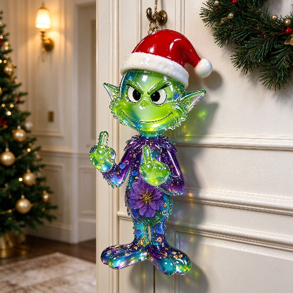 【VIP EXCLUSIVE】Handmade Half-3D Grinch with Cheeky Gesture & Santa Hat Resin Mold