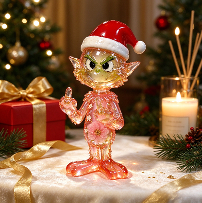 【VIP EXCLUSIVE】Handmade Half-3D Grinch with Cheeky Gesture & Santa Hat Resin Mold