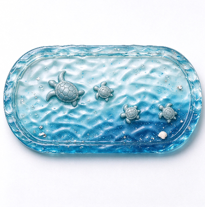 【VIP EXCLUSIVE】 Handmade Large Water Ripple Oval Tray with 3D Mini Turtle Resin Mold