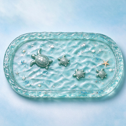 【VIP EXCLUSIVE】 Handmade Large Water Ripple Oval Tray with 3D Mini Turtle Resin Mold