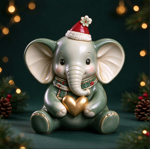 【VIP EXCLUSIVE】Handmade Cute Big-Eared Christmas Elephant Figurine Resin Mold