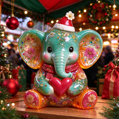 【VIP EXCLUSIVE】Handmade Cute Big-Eared Christmas Elephant Figurine Resin Mold