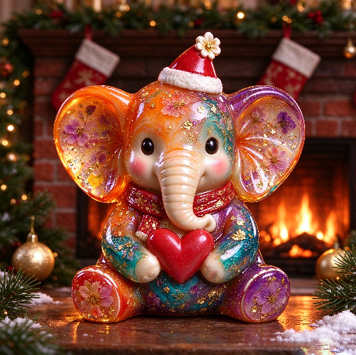 【VIP EXCLUSIVE】Handmade Cute Big-Eared Christmas Elephant Figurine Resin Mold
