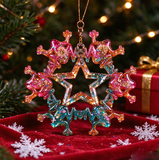 【VIP EXCLUSIVE】Handmade Diamond-Cut Star & Frog Snowflake Christmas Ornament Resin Mold