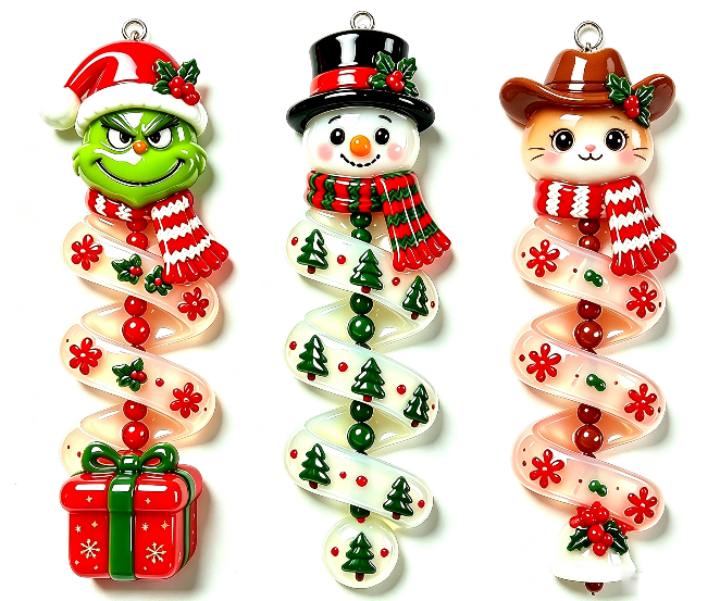 【VIP EXCLUSIVE】Handmade Christmas Spiral Ornament Resin Mold – Grinch, Snowman & Cat