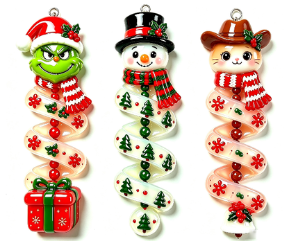 【VIP EXCLUSIVE】Handmade Christmas Spiral Ornament Resin Mold – Grinch, Snowman & Cat