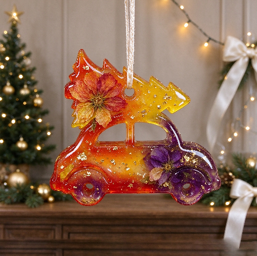 Christmas Tree Car Ornament Resin Mold with Hanging Hole