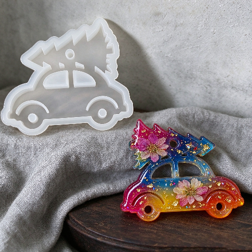 Christmas Tree Car Ornament Resin Mold with Hanging Hole