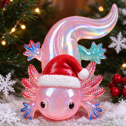 Cute Wearing a Santa Hat Axolotl Figurine Resin Mold