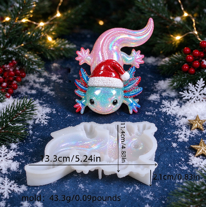 Cute Wearing a Santa Hat Axolotl Figurine Resin Mold