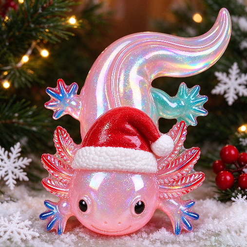 Cute Wearing a Santa Hat Axolotl Figurine Resin Mold