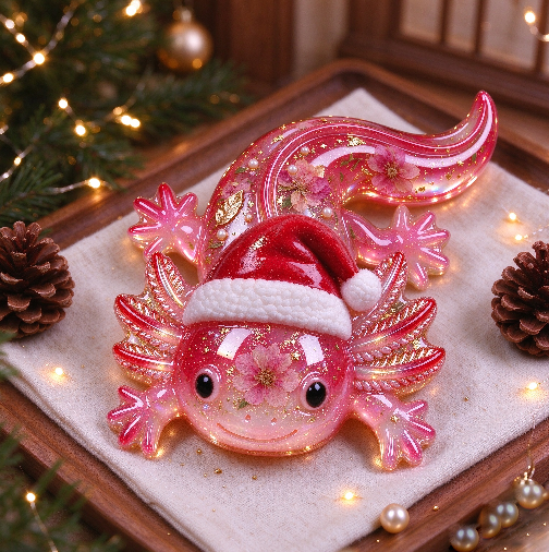 Cute Wearing a Santa Hat Axolotl Figurine Resin Mold