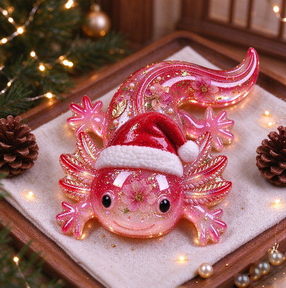 Cute Wearing a Santa Hat Axolotl Figurine Resin Mold