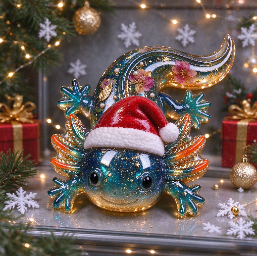Cute Wearing a Santa Hat Axolotl Figurine Resin Mold