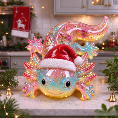 Cute Wearing a Santa Hat Axolotl Figurine Resin Mold