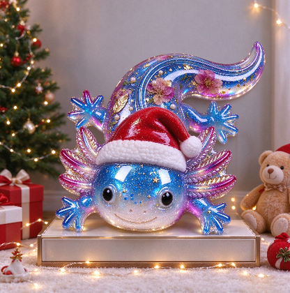Cute Wearing a Santa Hat Axolotl Figurine Resin Mold