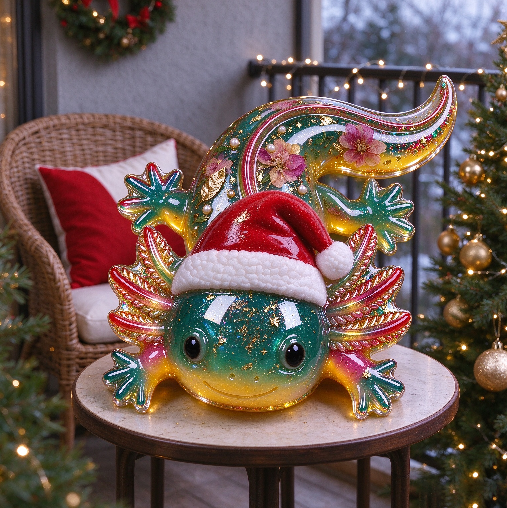 Cute Wearing a Santa Hat Axolotl Figurine Resin Mold