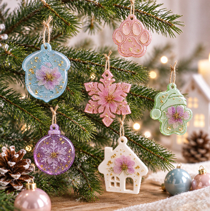 6pcs Christmas Ornament Resin Mold Set with Hanging Holes