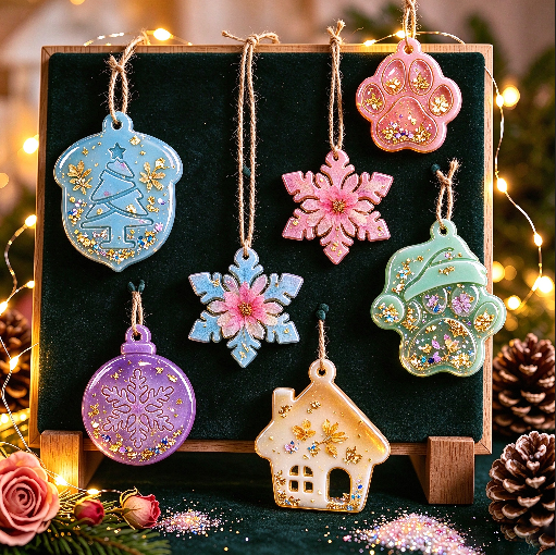 6pcs Christmas Ornament Resin Mold Set with Hanging Holes