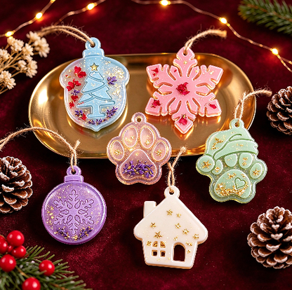 6pcs Christmas Ornament Resin Mold Set with Hanging Holes