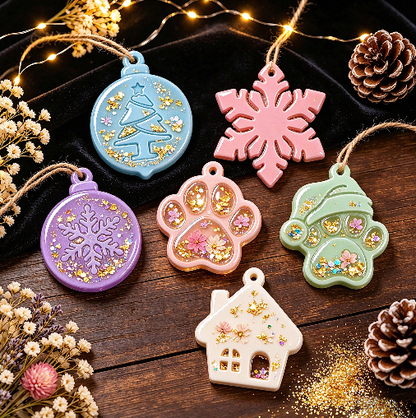 6pcs Christmas Ornament Resin Mold Set with Hanging Holes