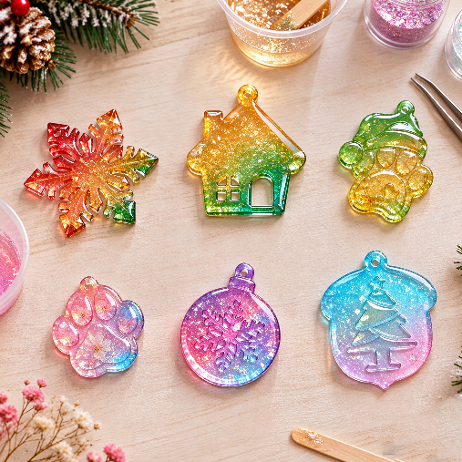 6pcs Christmas Ornament Resin Mold Set with Hanging Holes