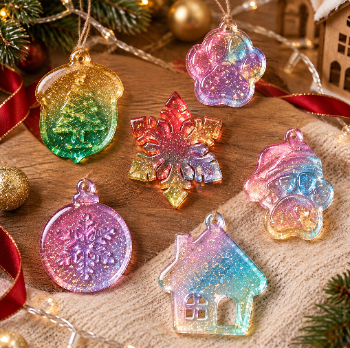 6pcs Christmas Ornament Resin Mold Set with Hanging Holes