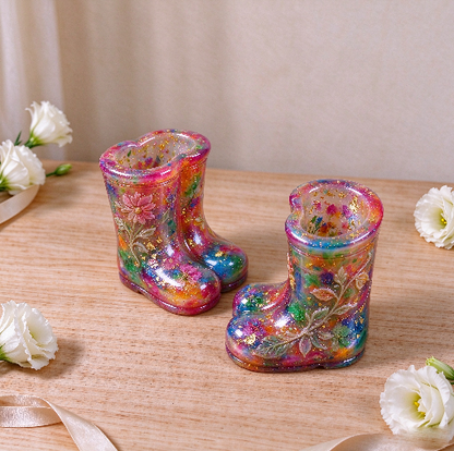 Relief Flower & Leaf Rain Boot Vase Resin Mold