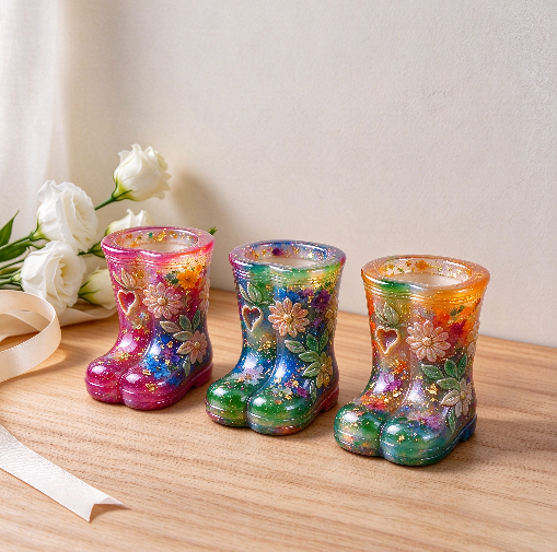 Relief Flower & Leaf Rain Boot Vase Resin Mold