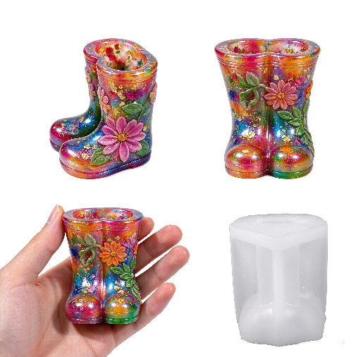 Relief Flower & Leaf Rain Boot Vase Resin Mold