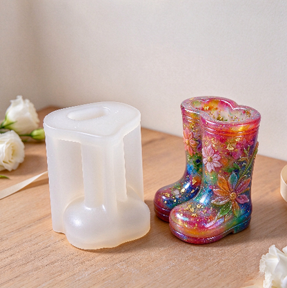 Relief Flower & Leaf Rain Boot Vase Resin Mold