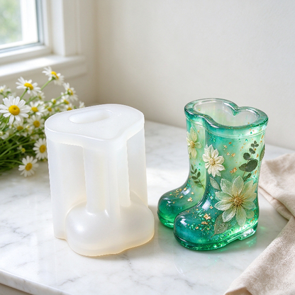 Relief Flower & Leaf Rain Boot Vase Resin Mold