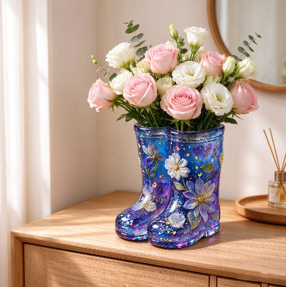 Relief Flower & Leaf Rain Boot Vase Resin Mold
