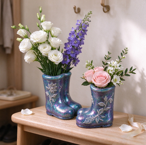 Relief Flower & Leaf Rain Boot Vase Resin Mold