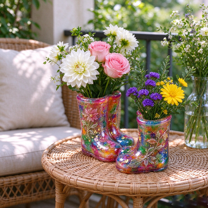 Relief Flower & Leaf Rain Boot Vase Resin Mold