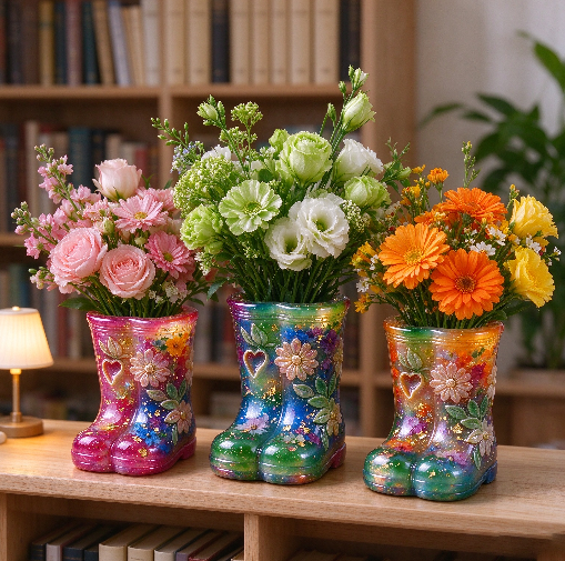 Relief Flower & Leaf Rain Boot Vase Resin Mold
