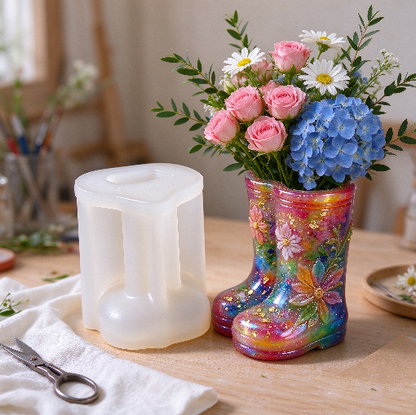Relief Flower & Leaf Rain Boot Vase Resin Mold