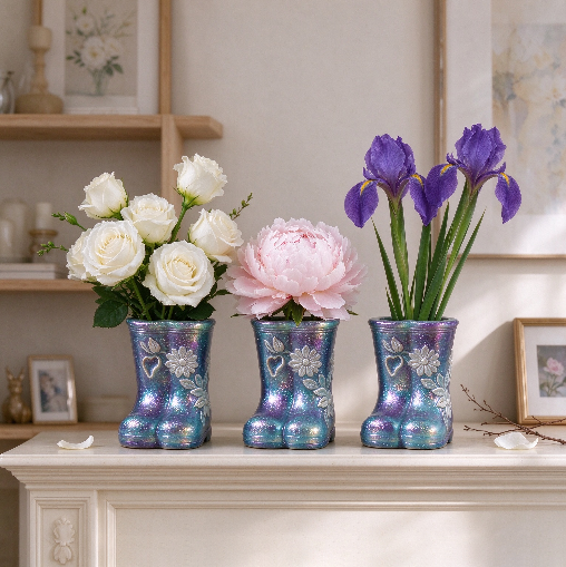 Relief Flower & Leaf Rain Boot Vase Resin Mold