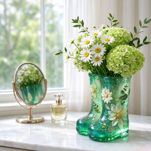 Relief Flower & Leaf Rain Boot Vase Resin Mold